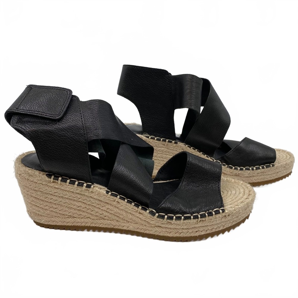 Eileen Fisher Black Beige Espadrille Wedges | Womens 8.5